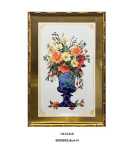 Gold-framed orange wildflower porcelain shard vase wall art