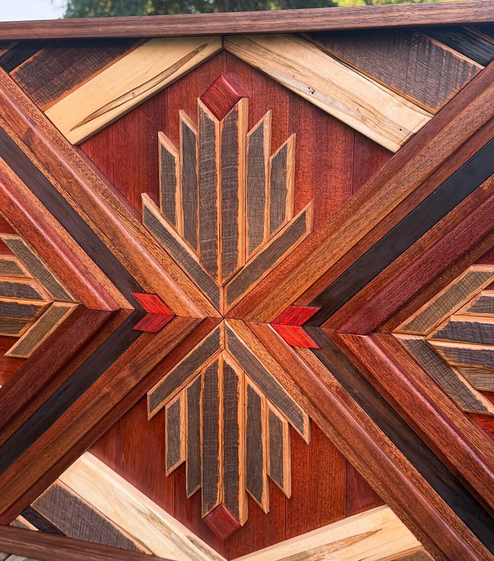 Side view of geometric wood wall panel