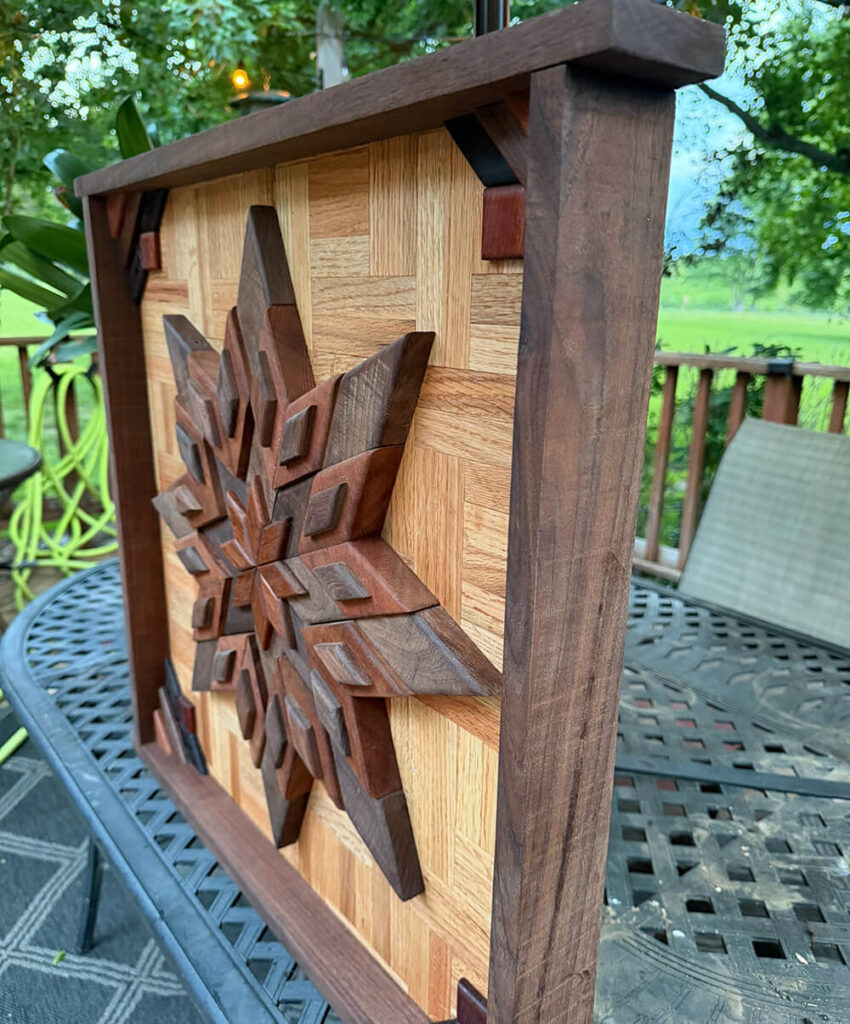 Wooden quilt star relief detail