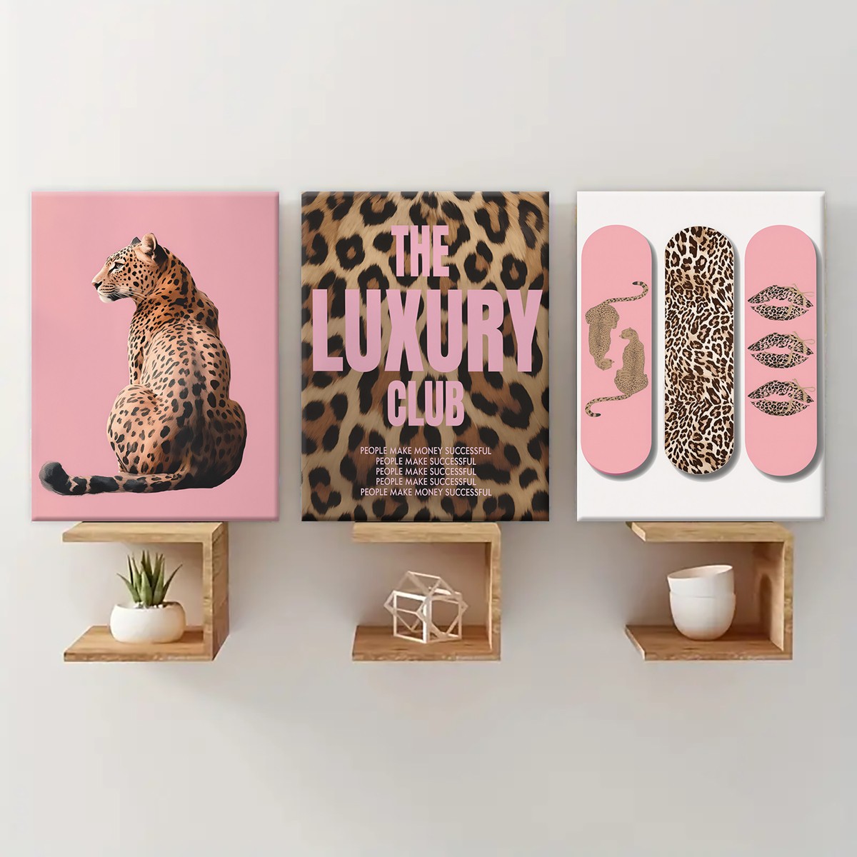 Luxury Club Leopard Canvas Wall Art Set with Pink Y2K Style(30×40cm)