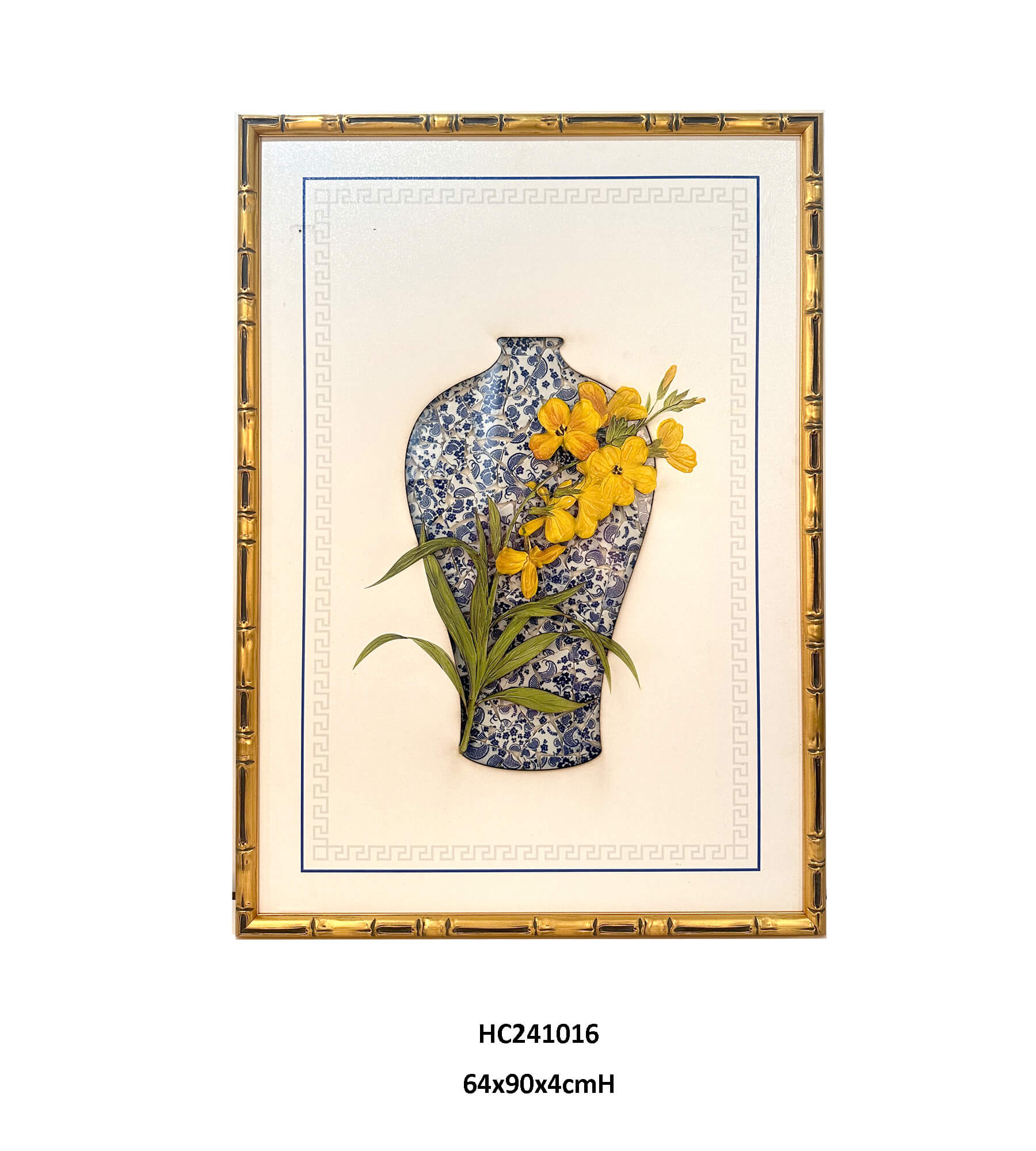 Floral Porcelain Wall Art Blooms from Blue White Mosaic Vases（64×90×4cm）