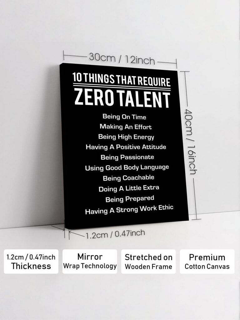 Zero Talent motivational canvas wall art 30 x 40 cm