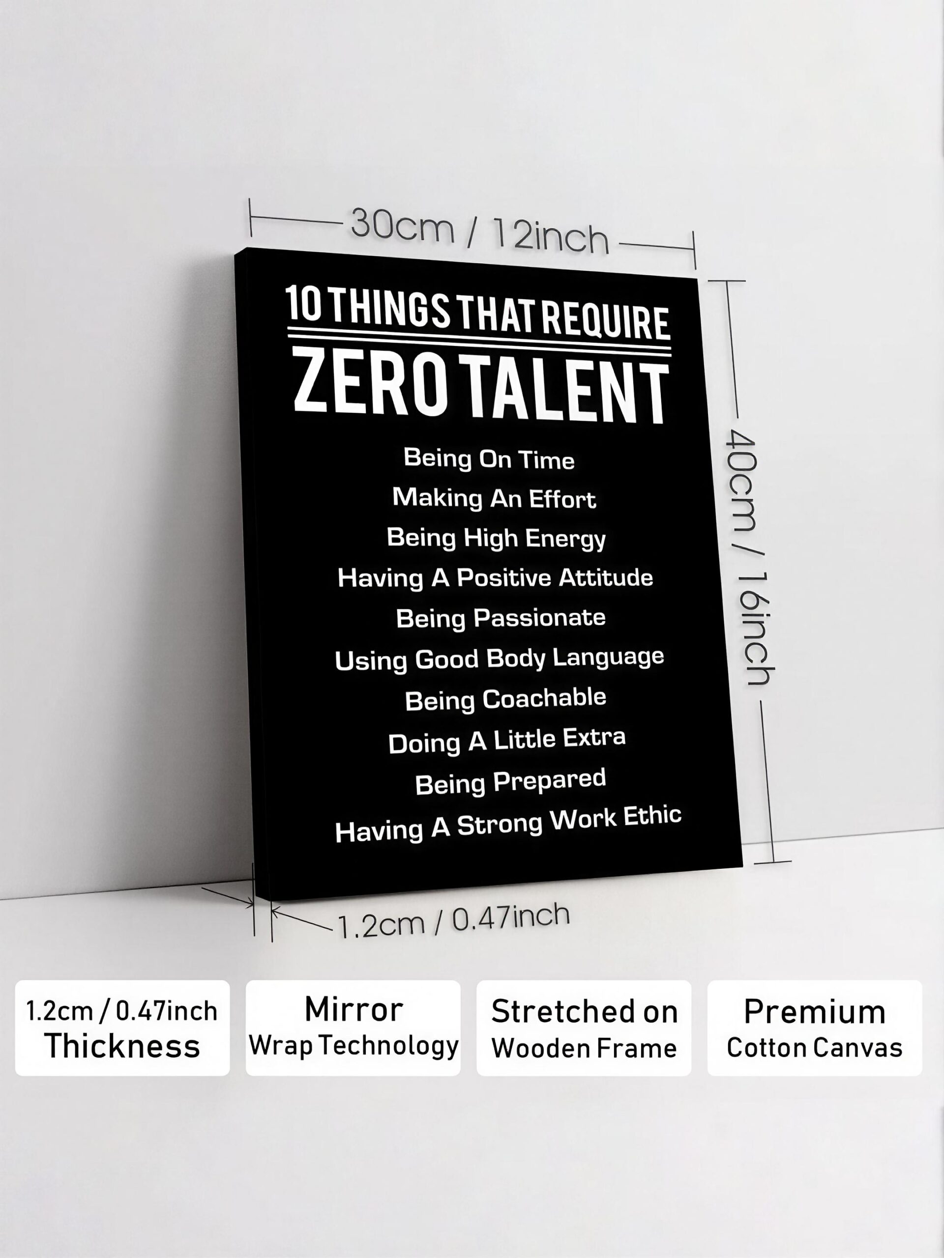 Zero Talent motivational canvas wall art 30 x 40 cm