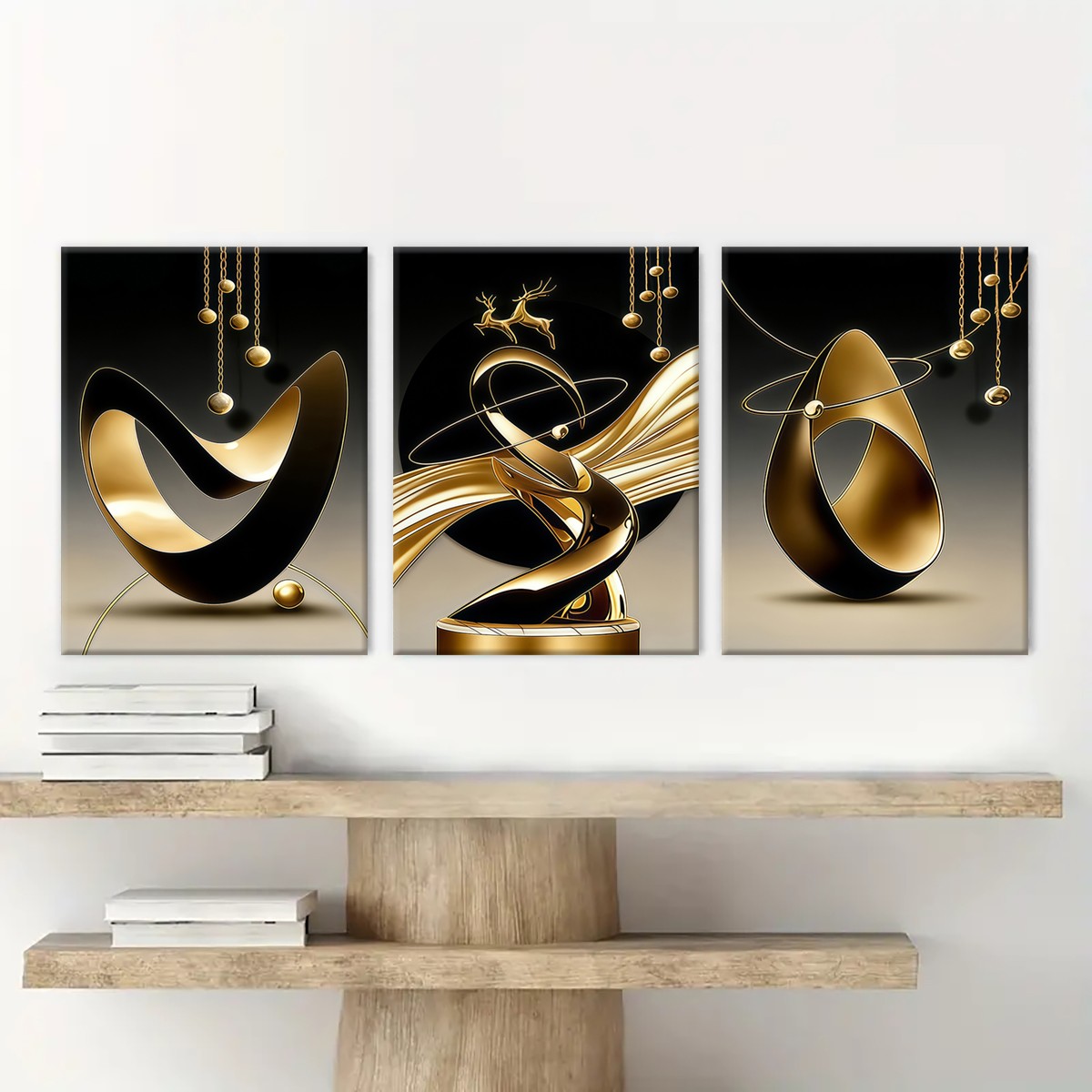 Golden Forms Black and Gold Geometric Canvas Wall Art Set