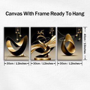 Three framed geometric canvas prints measuring 12 by 16 inches each