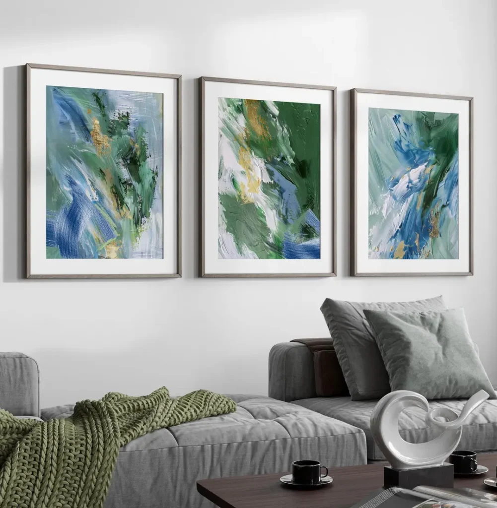 Blue and green abstract wall art set
