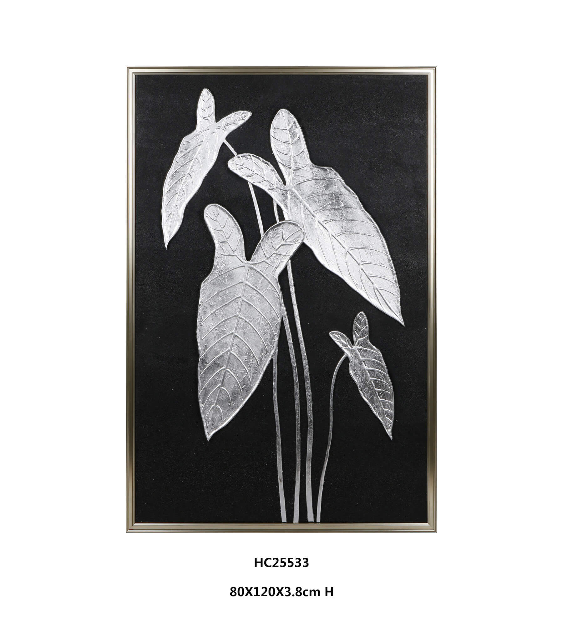 Large Statement Botanical Glass Wall Art with Metallic Leaves(80×120cm)