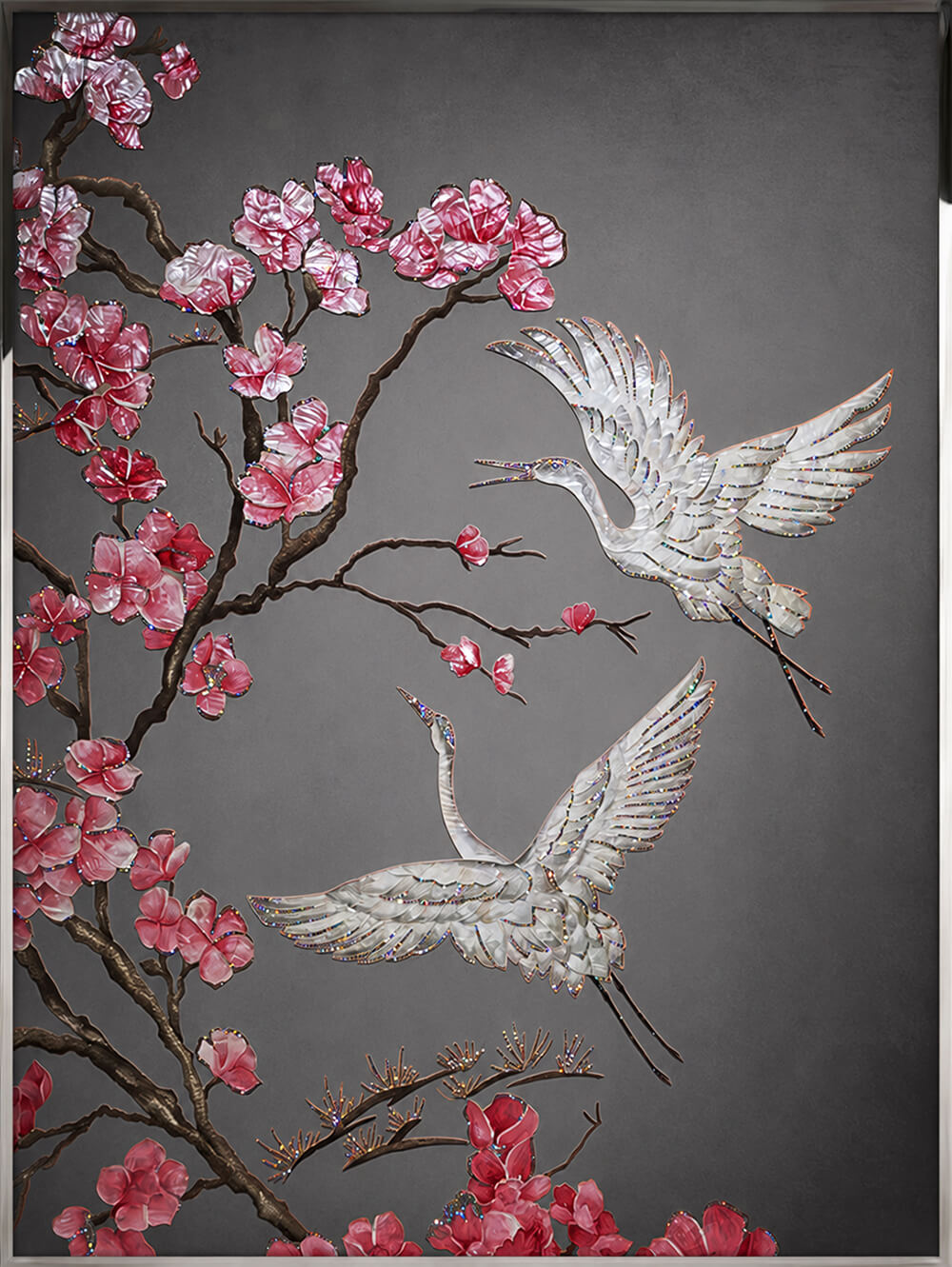 New Chinese style Crystal Bird with Flower Wall Art in a Metal Frame