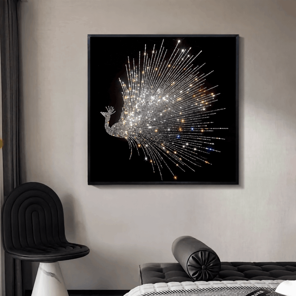 crystal peacock wall art room setting