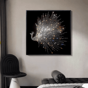 crystal peacock wall art room setting