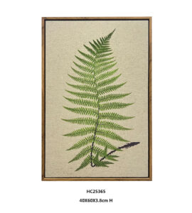 Framed fern wall art with a single green frond