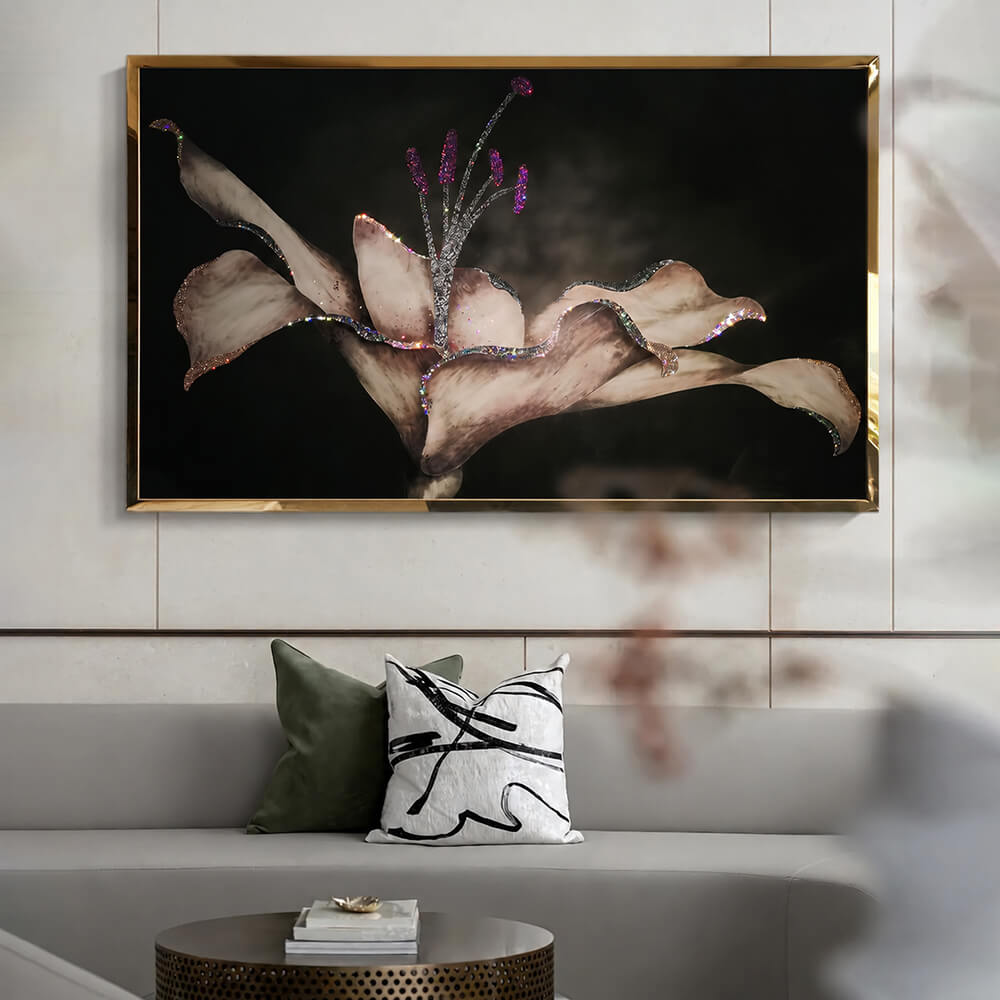 Dramatic Crystal Lily Wall Art for Modern Glam Interiors