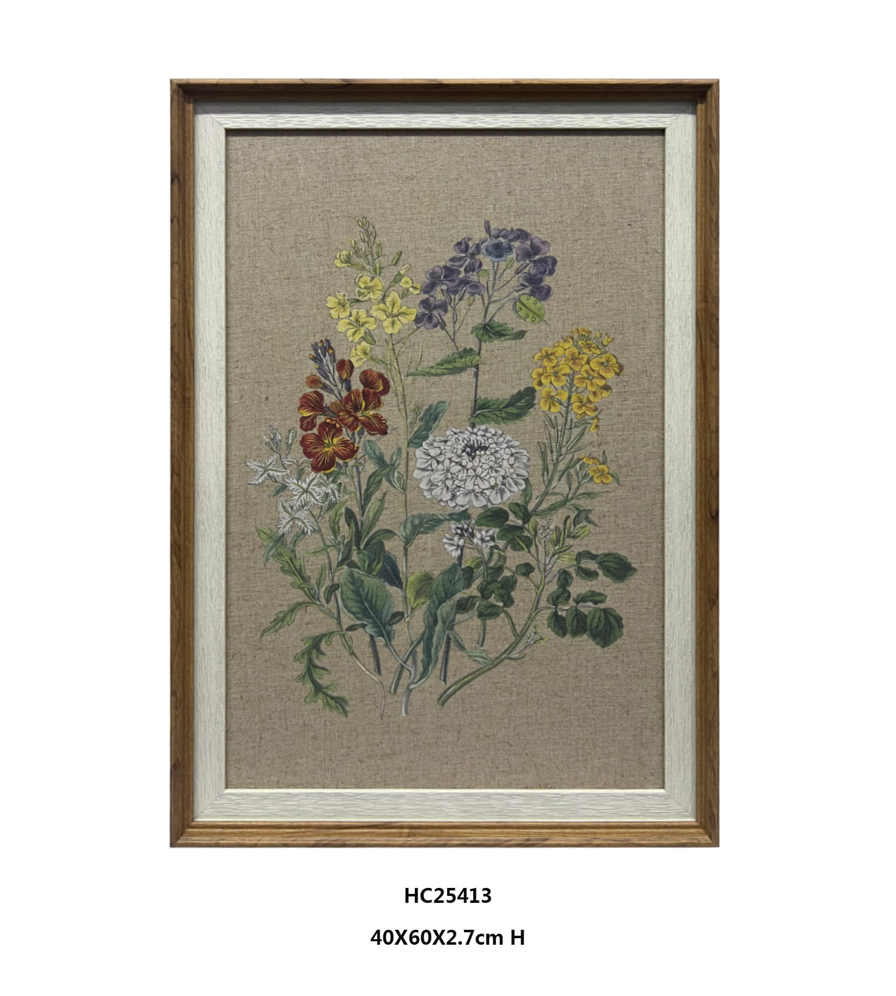 Linen Botanical Wall Art in Muted Garden Color （40×60cm）