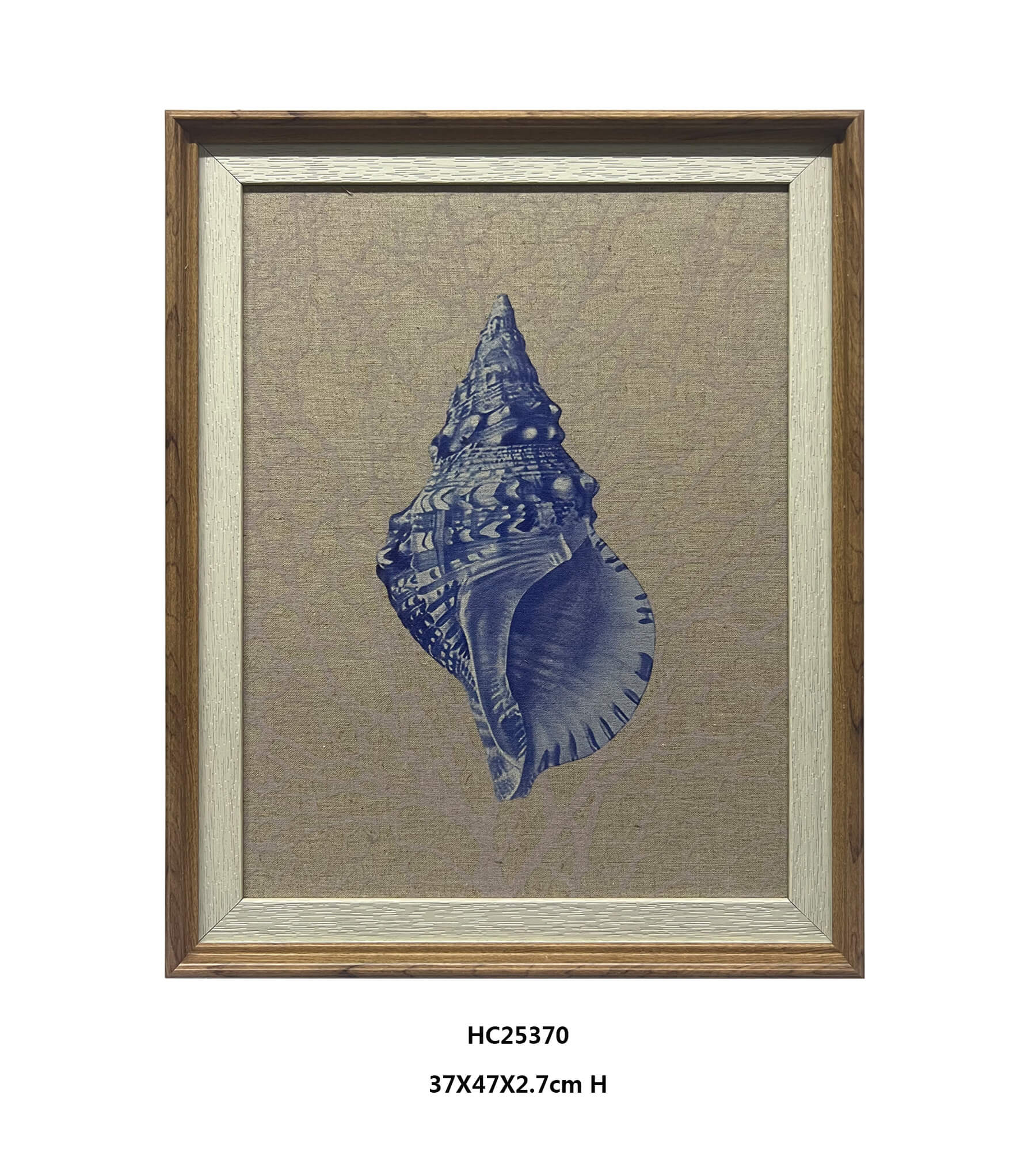 Blue Vintage Linen Prints Framed Coastal Shell Wall Art Set（37×47cm）