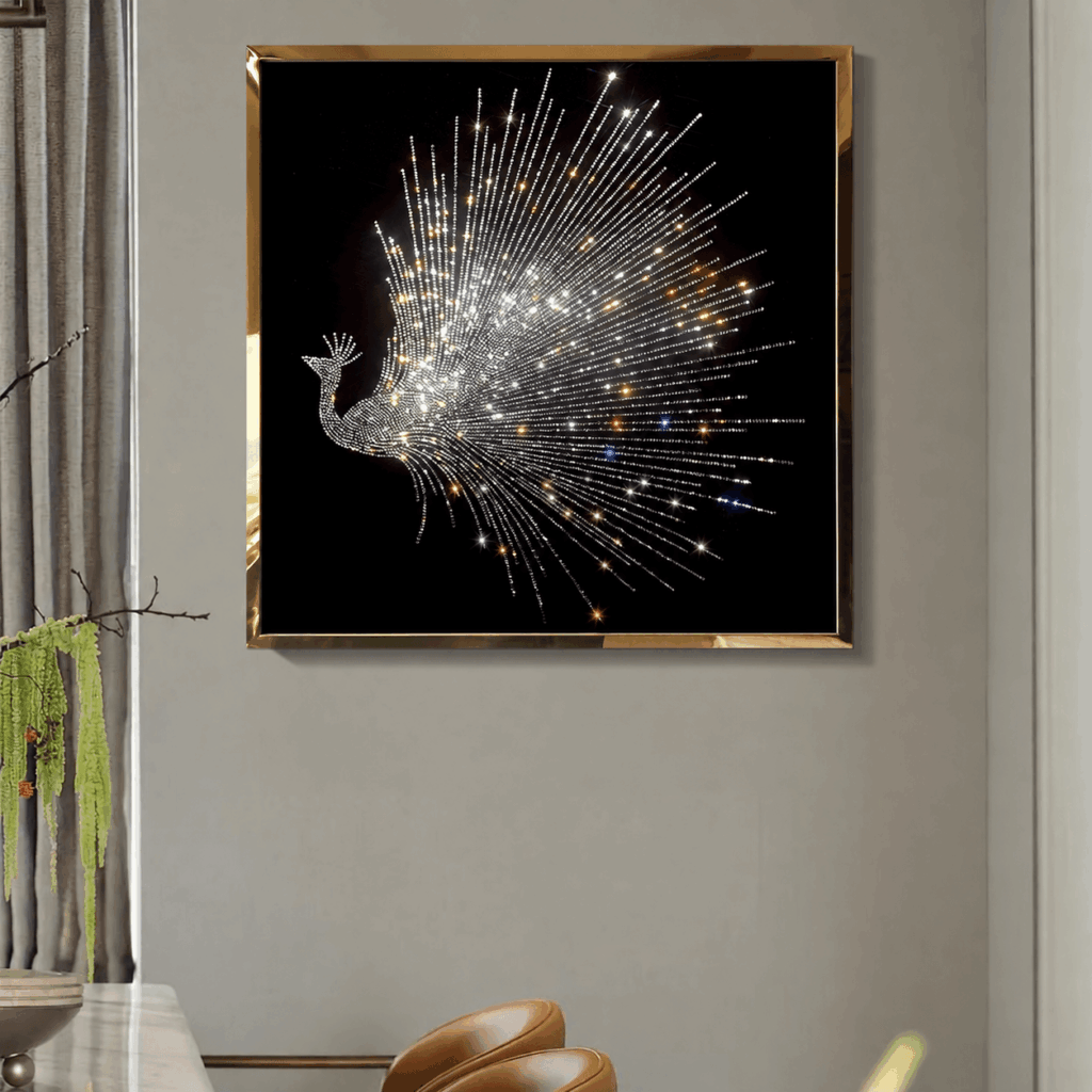 gold frame swarovski peacock wall art