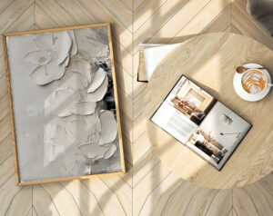 Hand painted neutral wall art with textured white and gray flowers