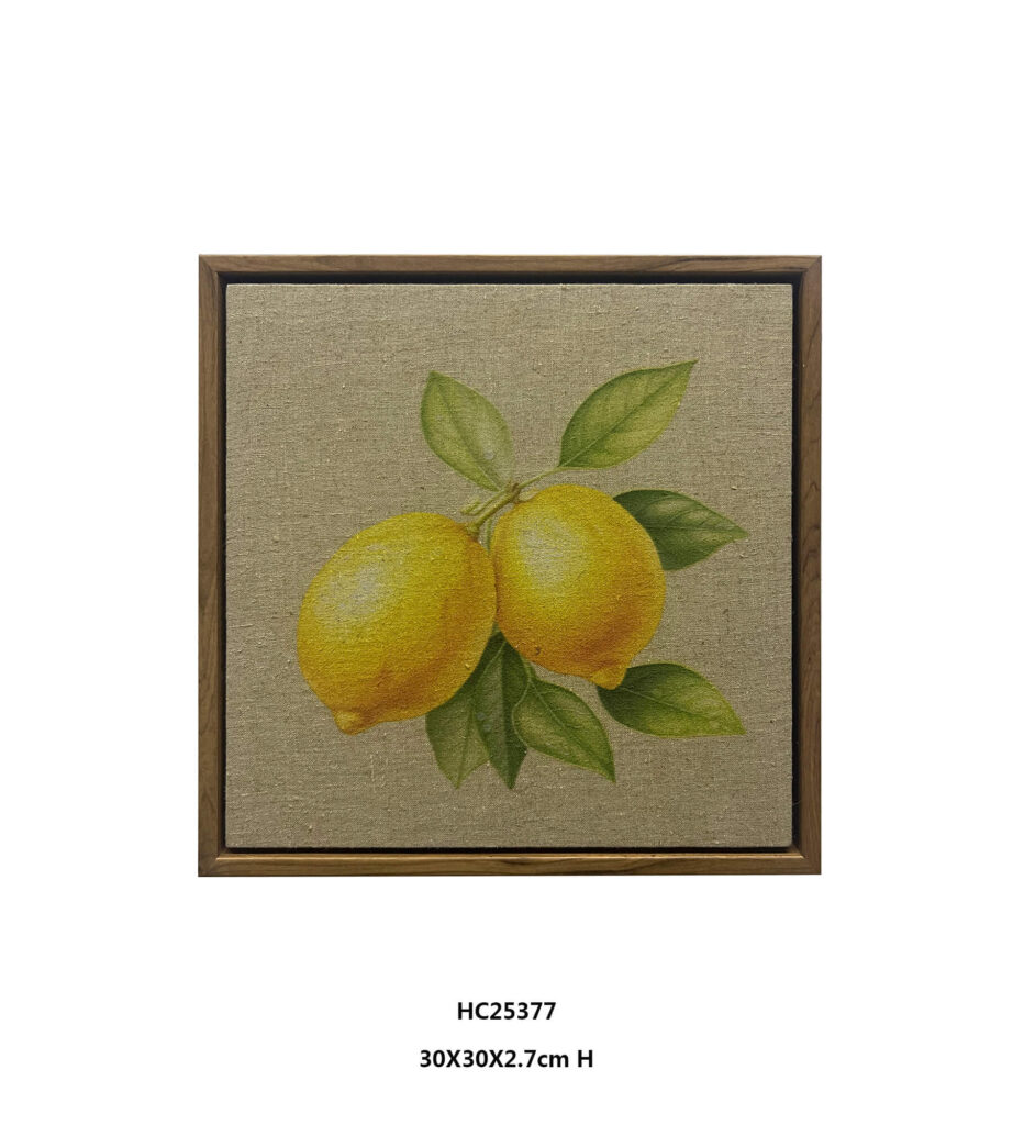 Lemon Botanical Wall Art with Two Lemons and Green Leaves