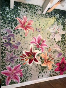 Lily Flower and Hummingbird Oil Painting with vibrant floral detail