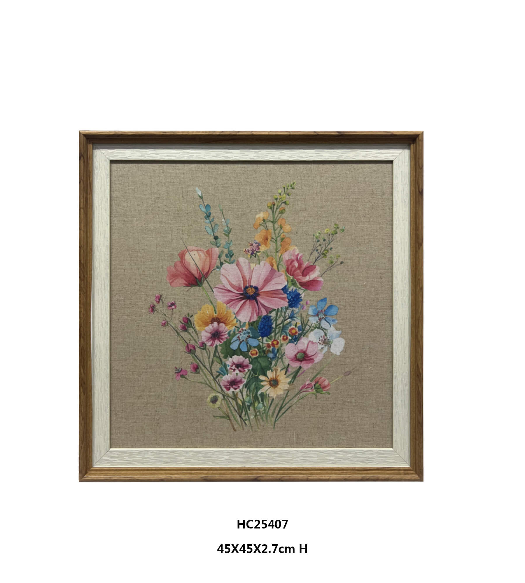 Colorful Linen Floral Wall Art with a Vintage Garden Feel（45×45cm）