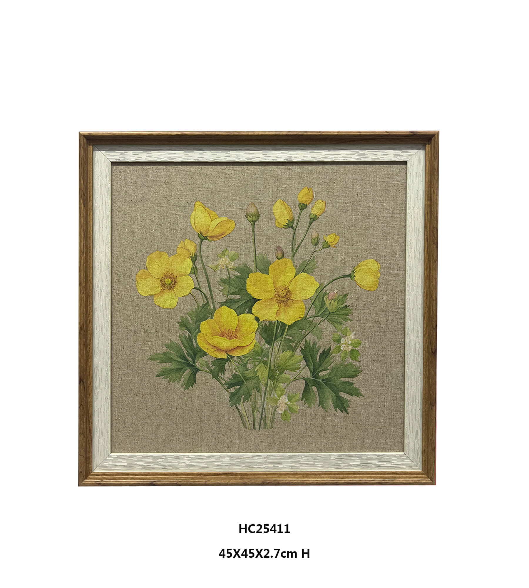 Yellow White Flowers Bring Quiet Charm to Linen Flower Wall Art（45×45cm)