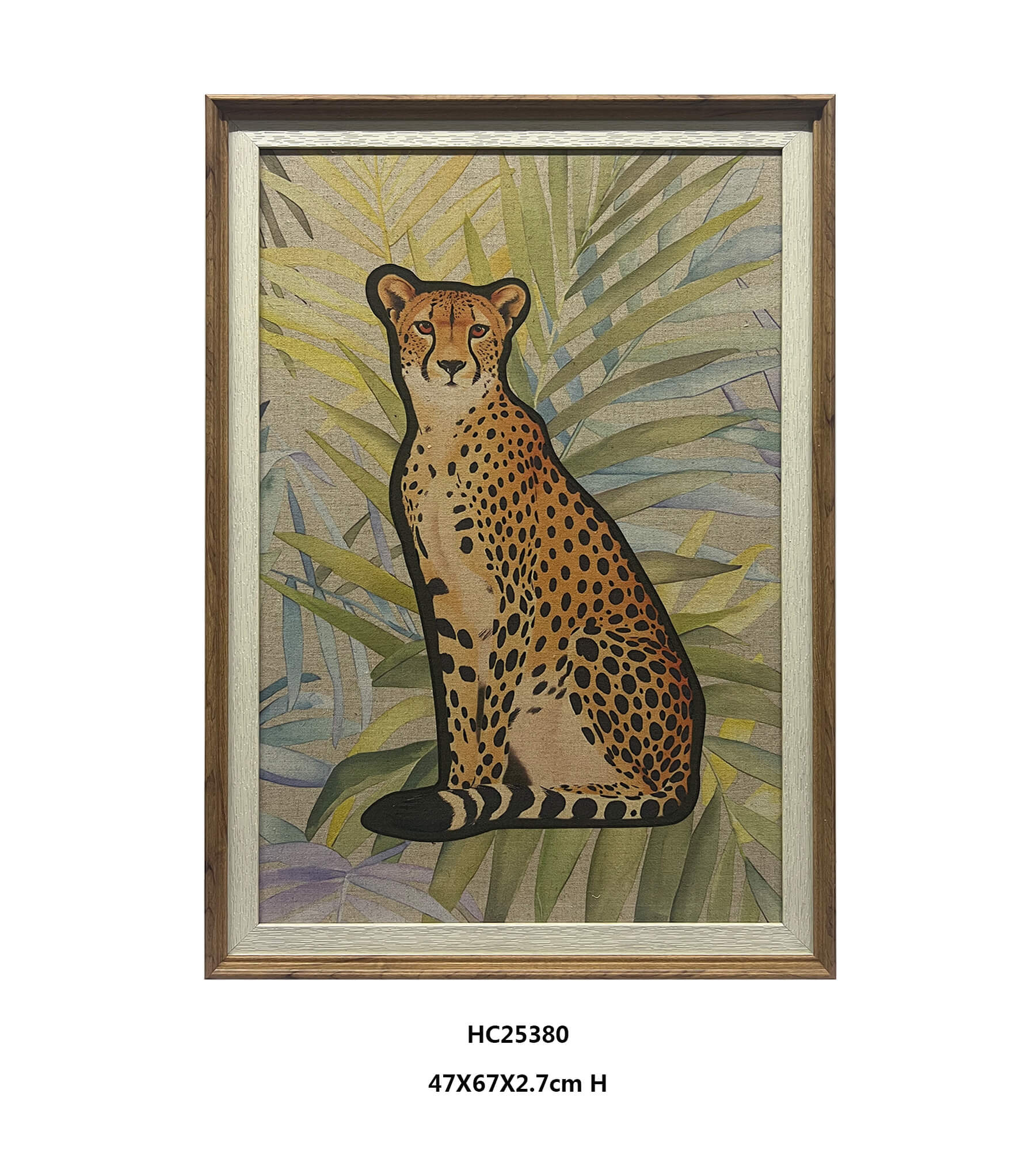 Vintage Linen Leopard Wall Art Pair with Botanical Foliage（47×67cm)