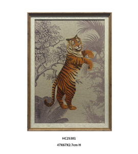 Tiger artwork from a lion and tiger wall art set with botanical foliage