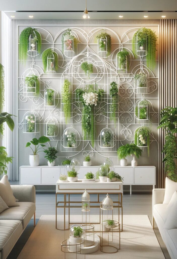 Living plant wall art with glass planters