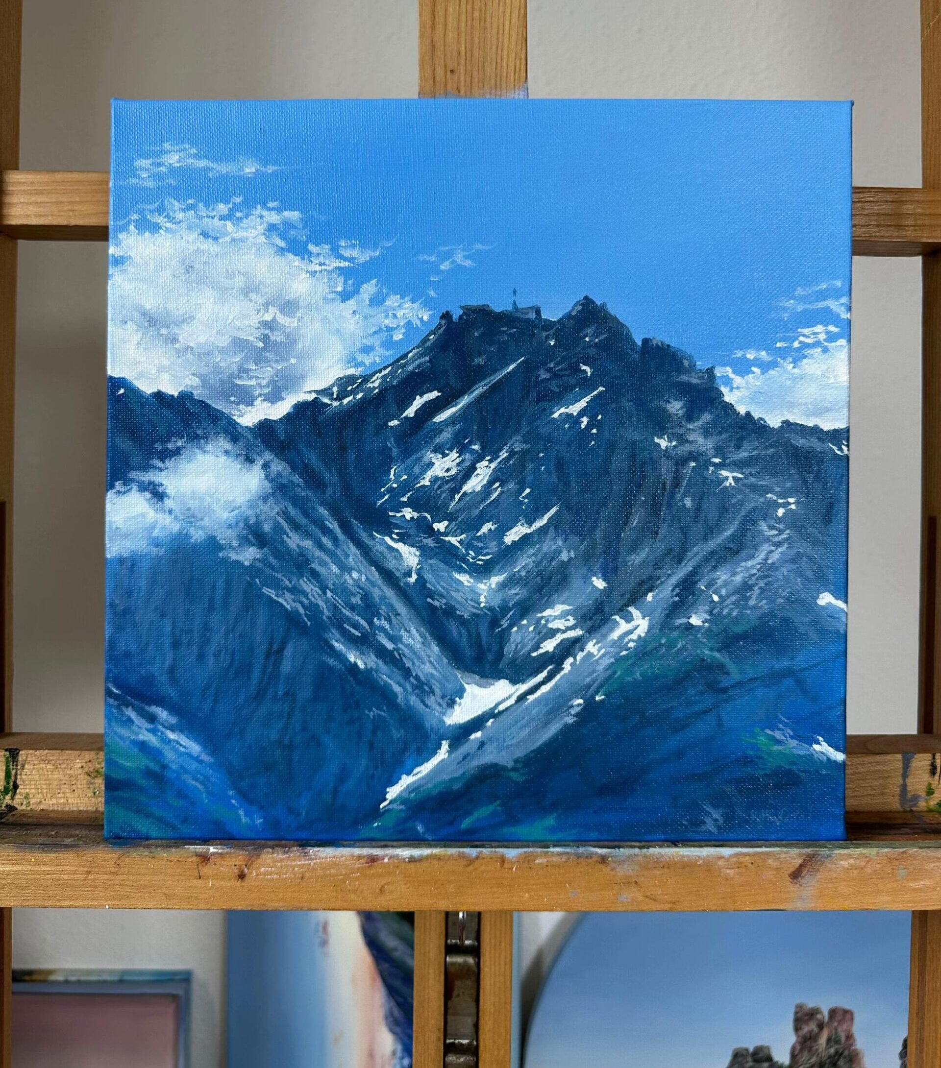 Hand Painted Blue Mountain Landscape Oil Painting