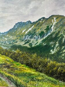 Mountain oil painting brushwork detail