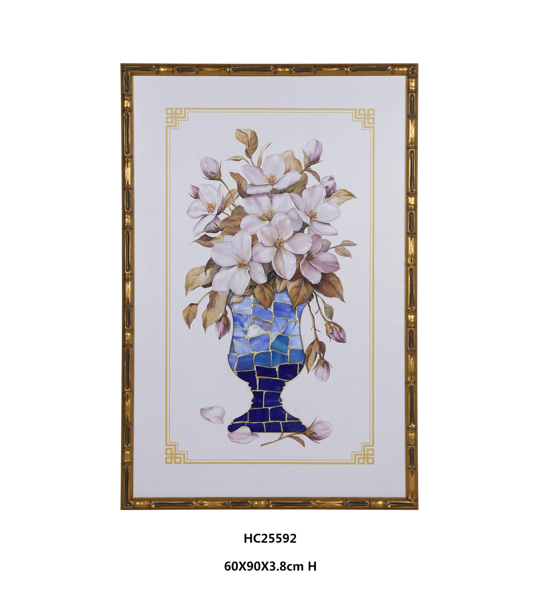 Elegant Blue Mosaic Vase Framed Glass Floral Wall Art