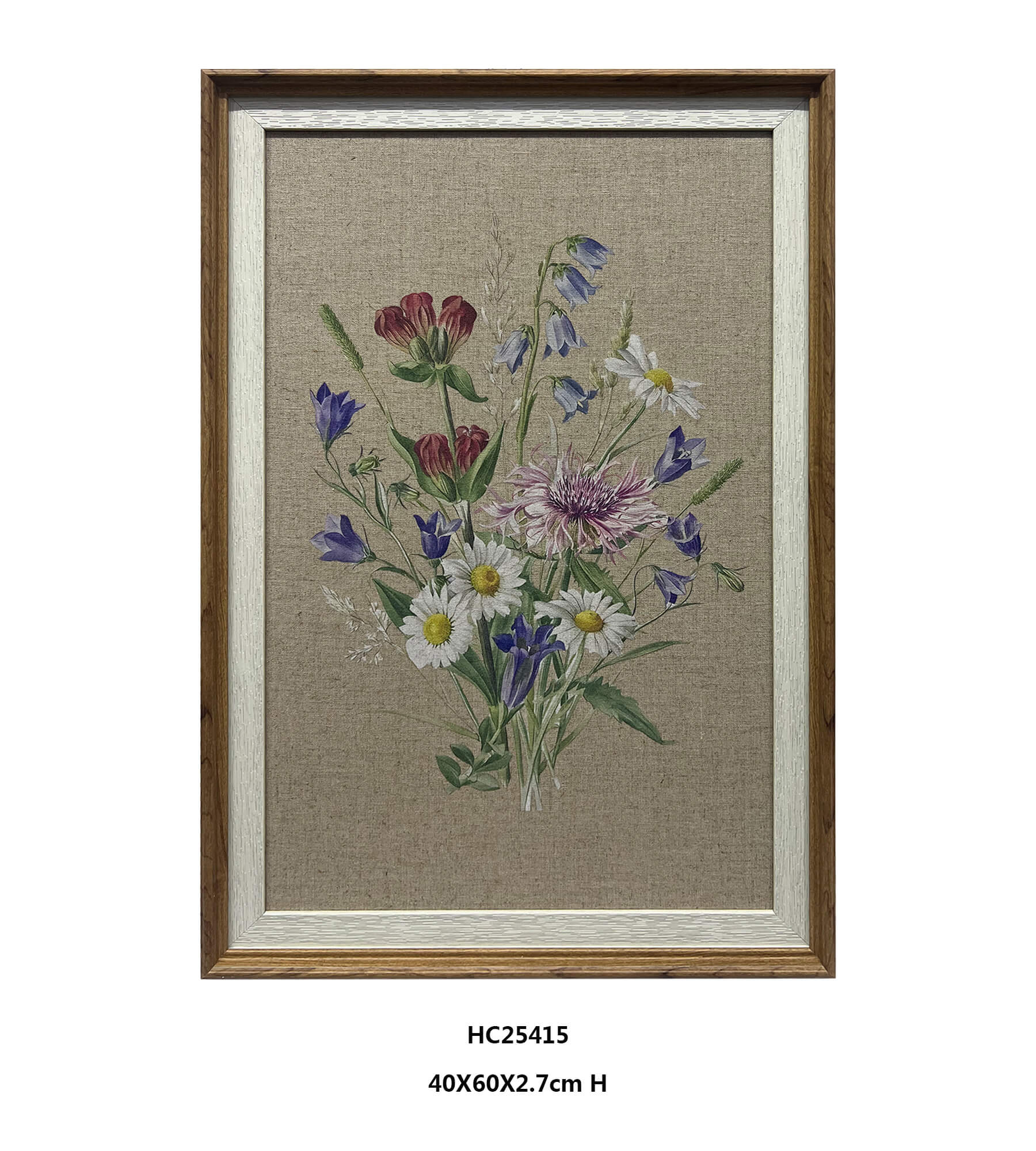 Two Bouquet Color Stories on Printed Linen Framed Vintage Floral Wall Art