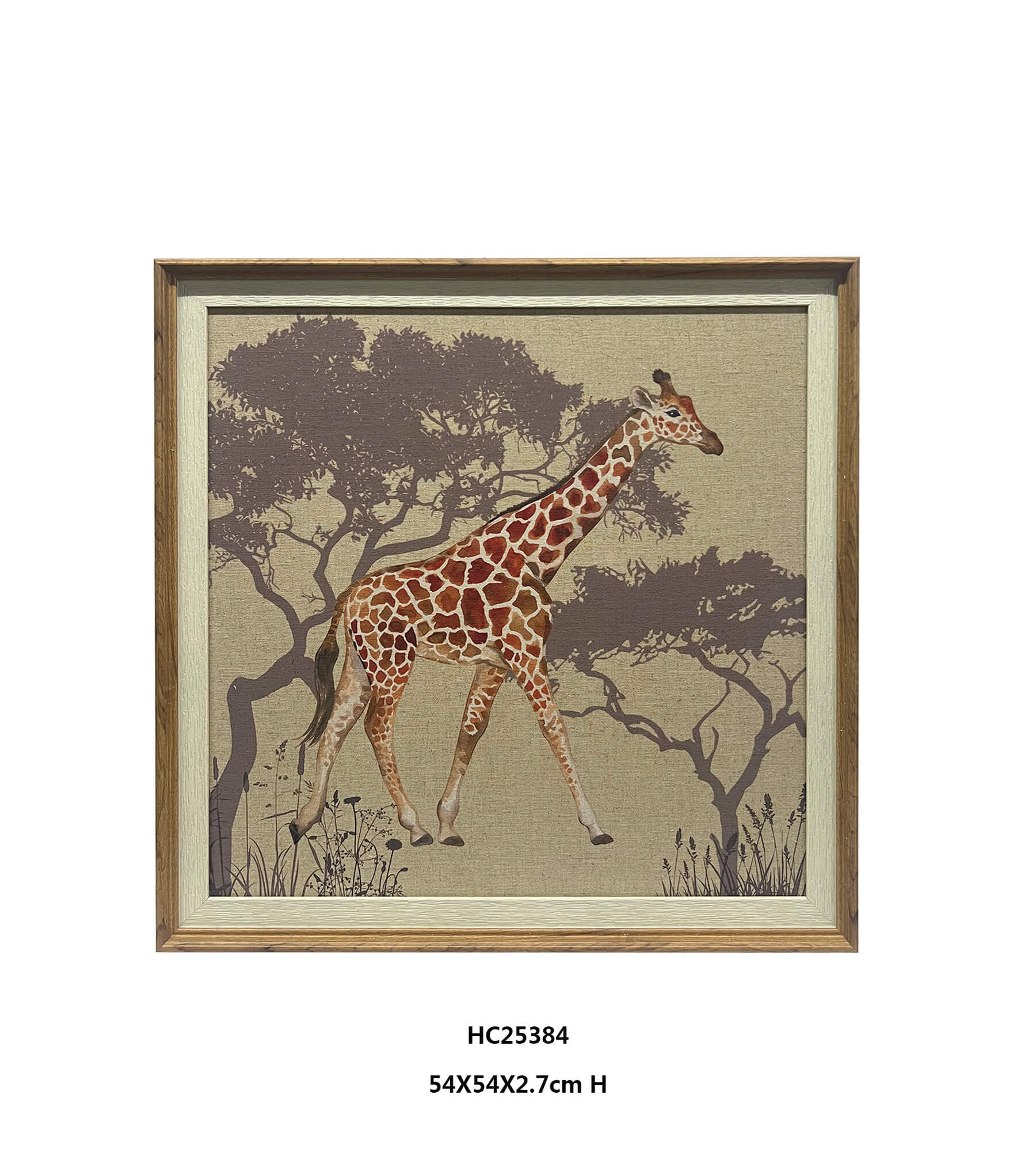Giraffe and Zebra Wall Art with Vintage Safari Character（54×54cm）