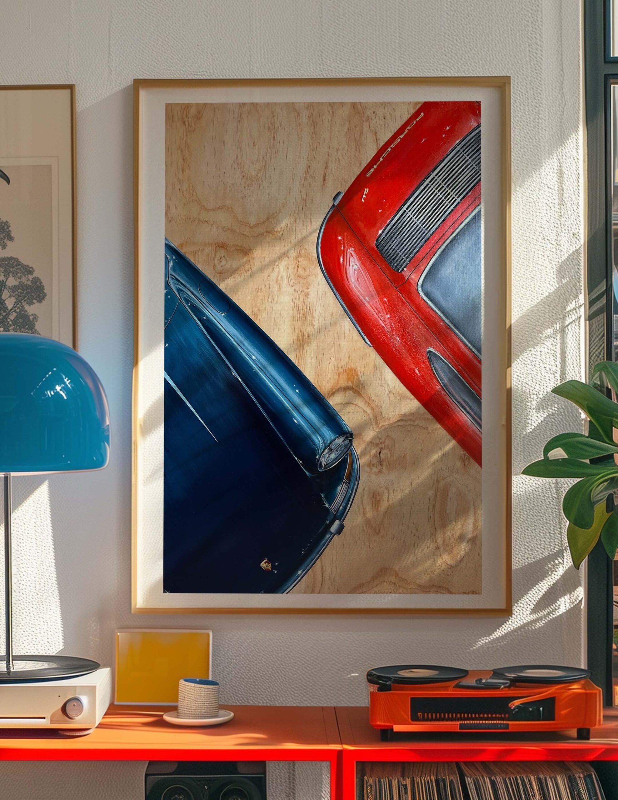 Luxury Red and Blue Sports Car Canvas Wall Art