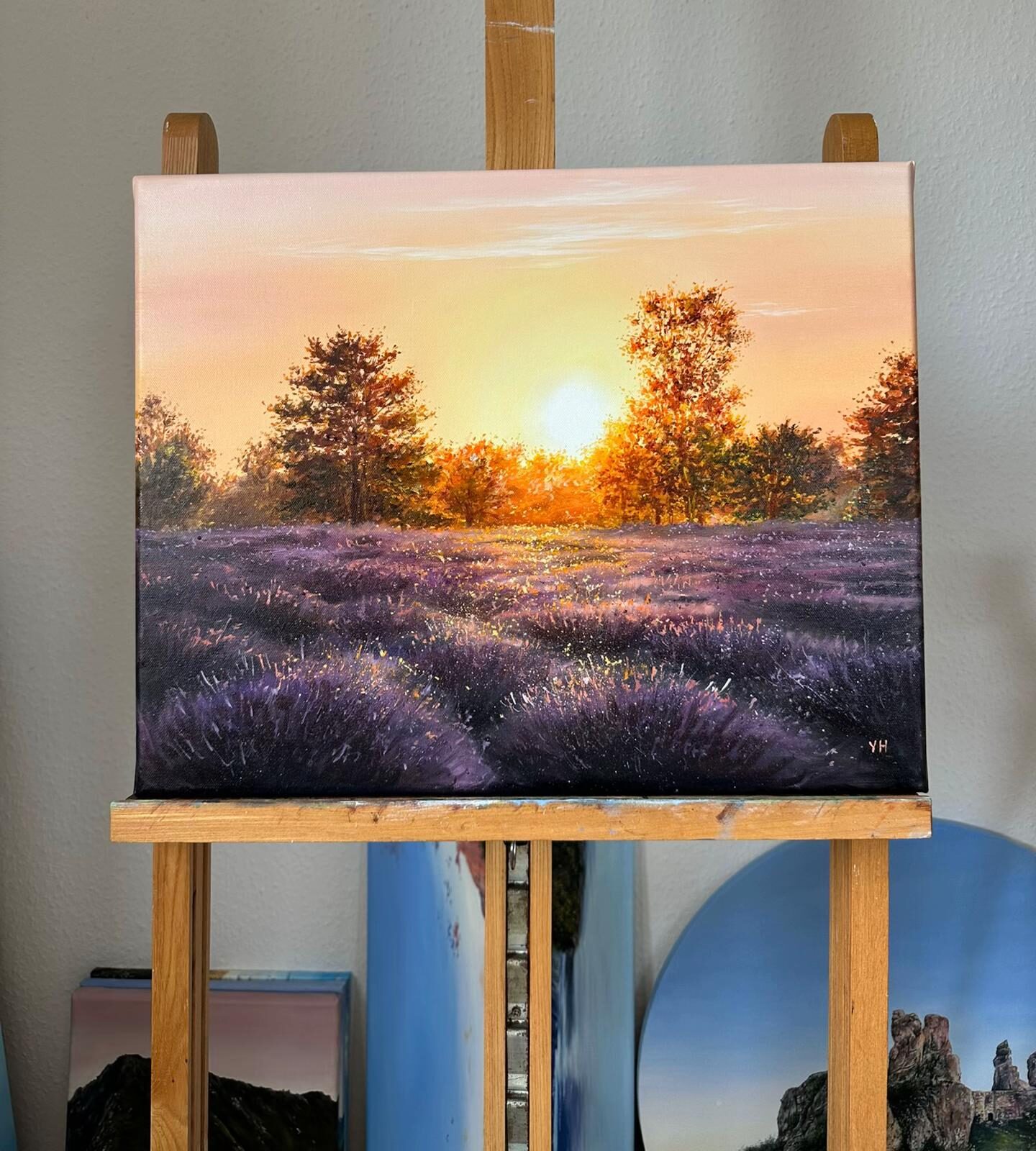 Sunset Glow Textured Landscape Oil Painting For Home Decor