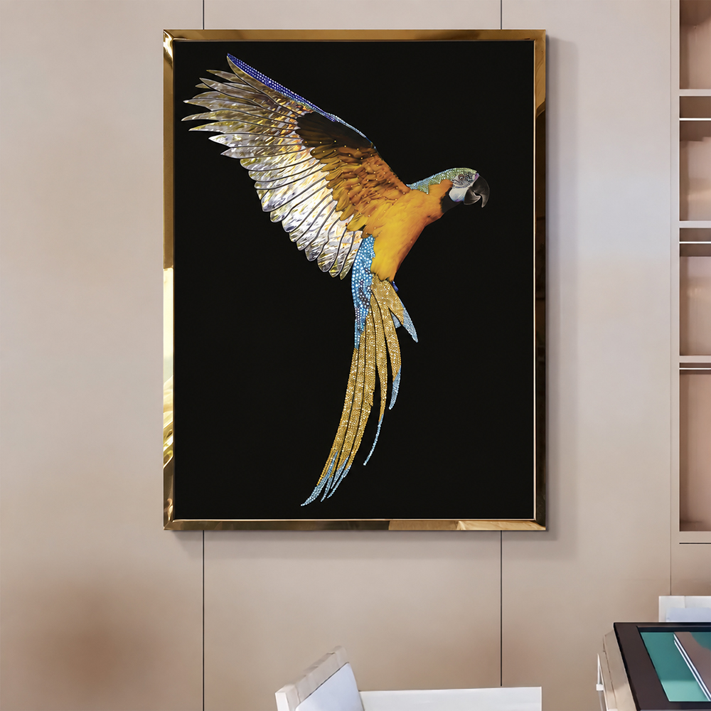 Swarovski Crystal Wall Art With a Blue and Gold Peacock