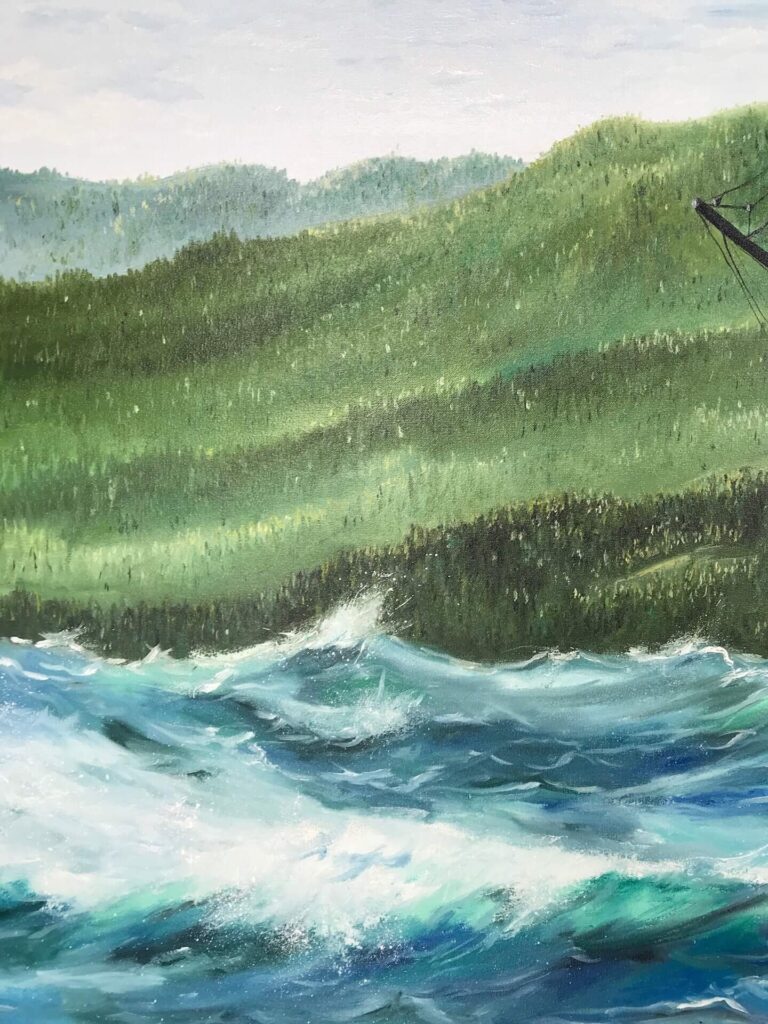 Textured blue ocean waves in the maritime oil painting