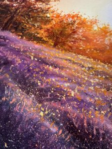 Textured landscape oil painting with expressive brushwork