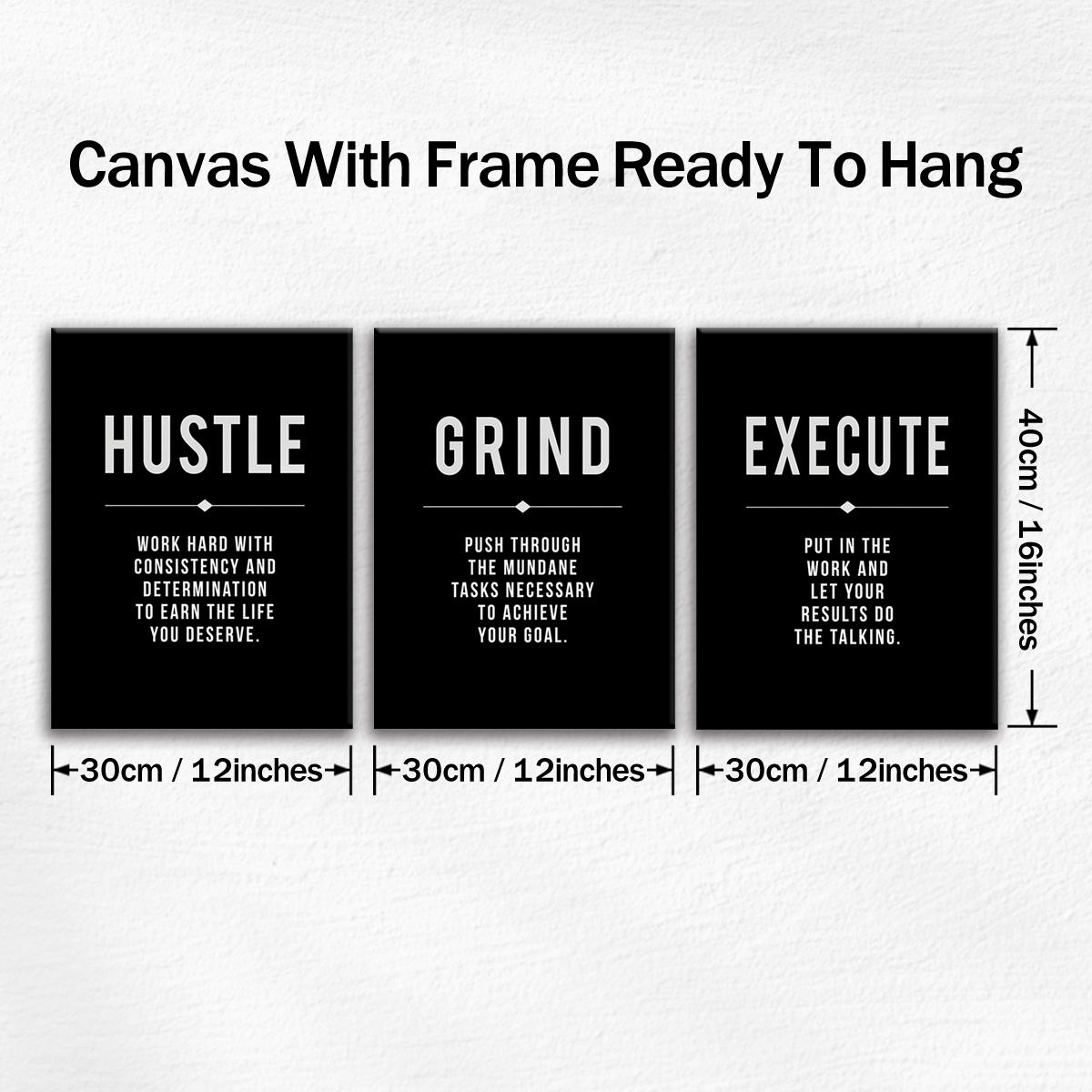 Unframe Bold Hustle Grind Execute Canvas Wall Art(30×40cm)