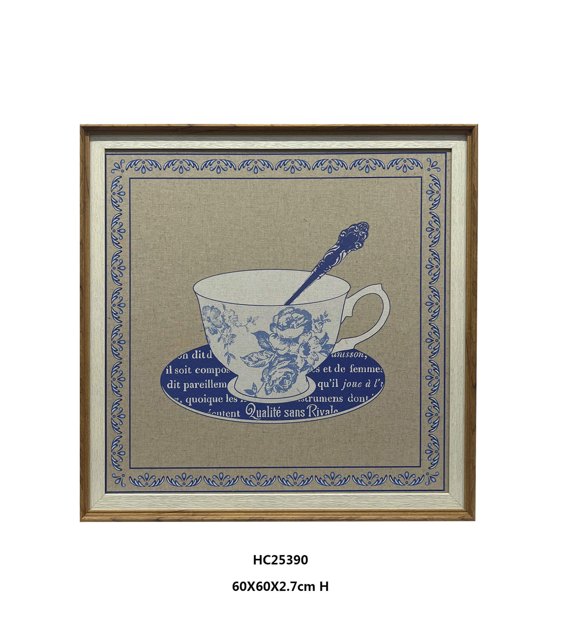 Blue and White Tea Cup Wall Art with Vintage French Character（60×60cm）