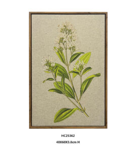 Framed white flower botanical art on textured linen