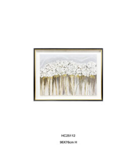 3D textured white flower wall art with gold frame