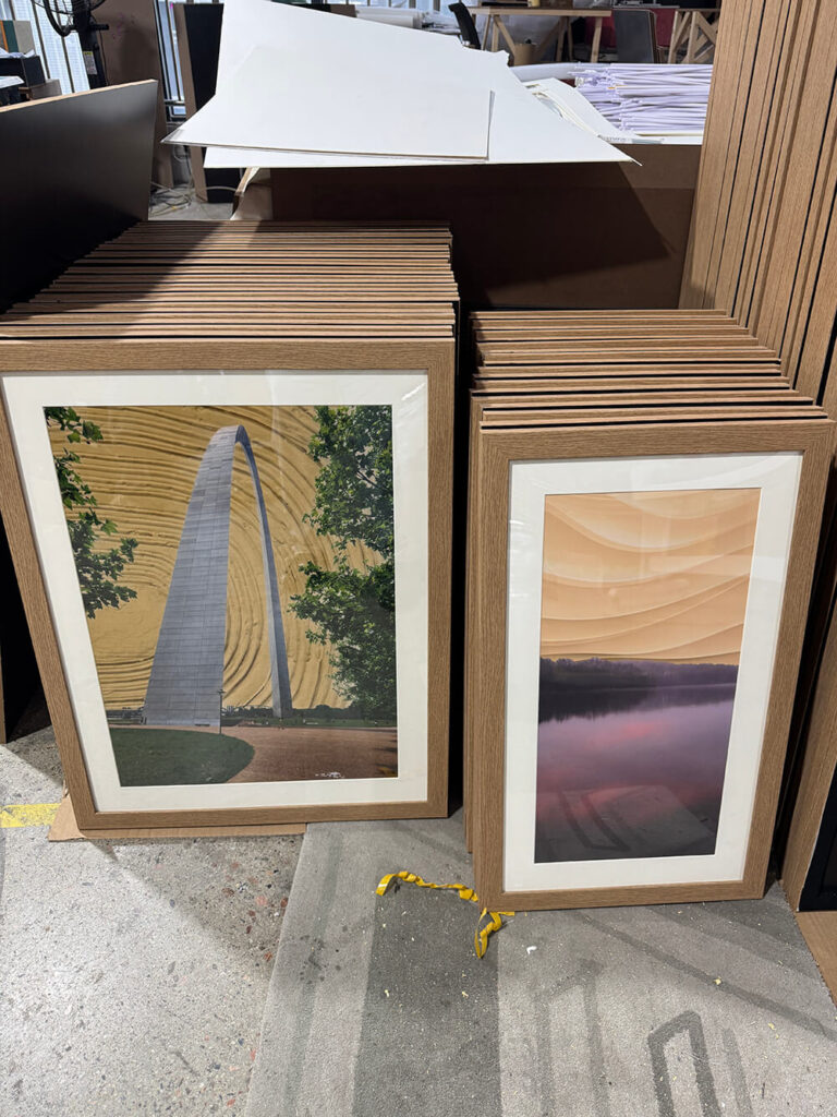 Wood frame print on demand wall art in factory