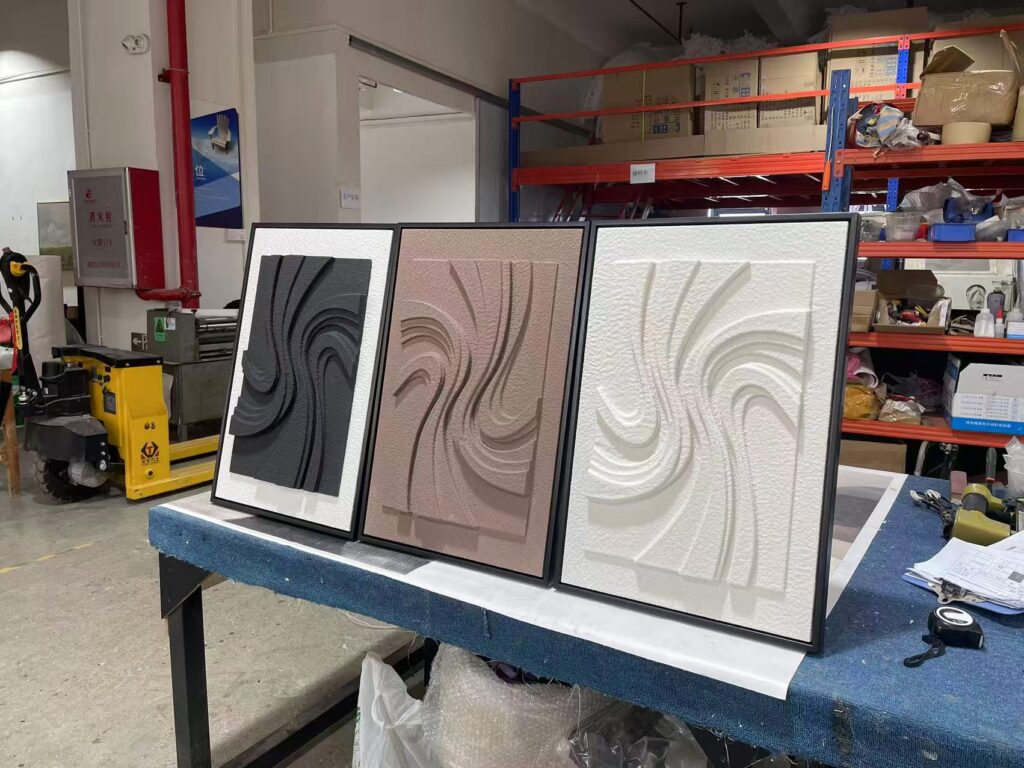 Abstract Relief Sandstone Wall Art trio shown at an angle