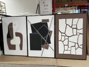 Abstract Textured Wall Art with geometric layers and irregular ivory blocks