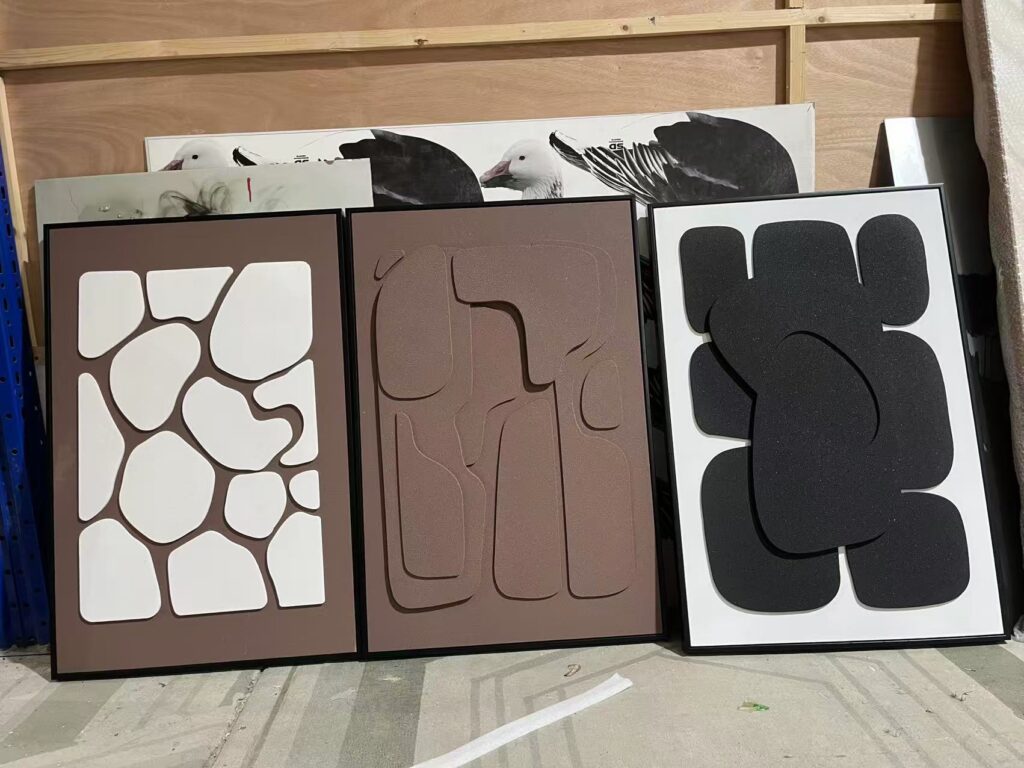 Abstract Textured Wall Art with organic relief shapes in brown, black and ivory