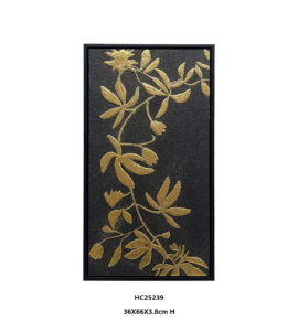 black gold botanical wall art with flowering vines