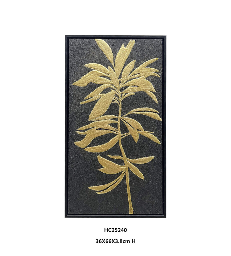 black gold botanical wall art with long leaves