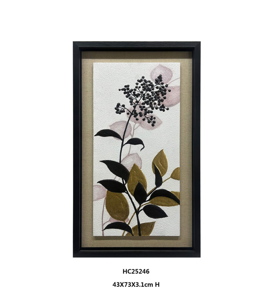 black gold botanical wall art with berry motifs and crystal accents