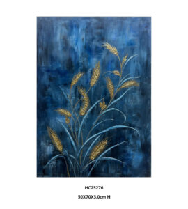 Handmade wheat botanical blue and gold textured wall art