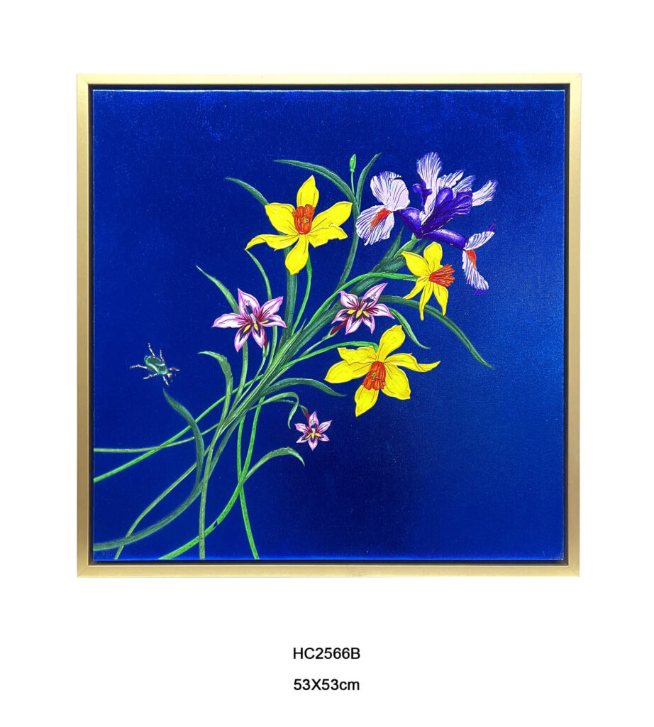 Blue gold framed iris and daffodil wall art